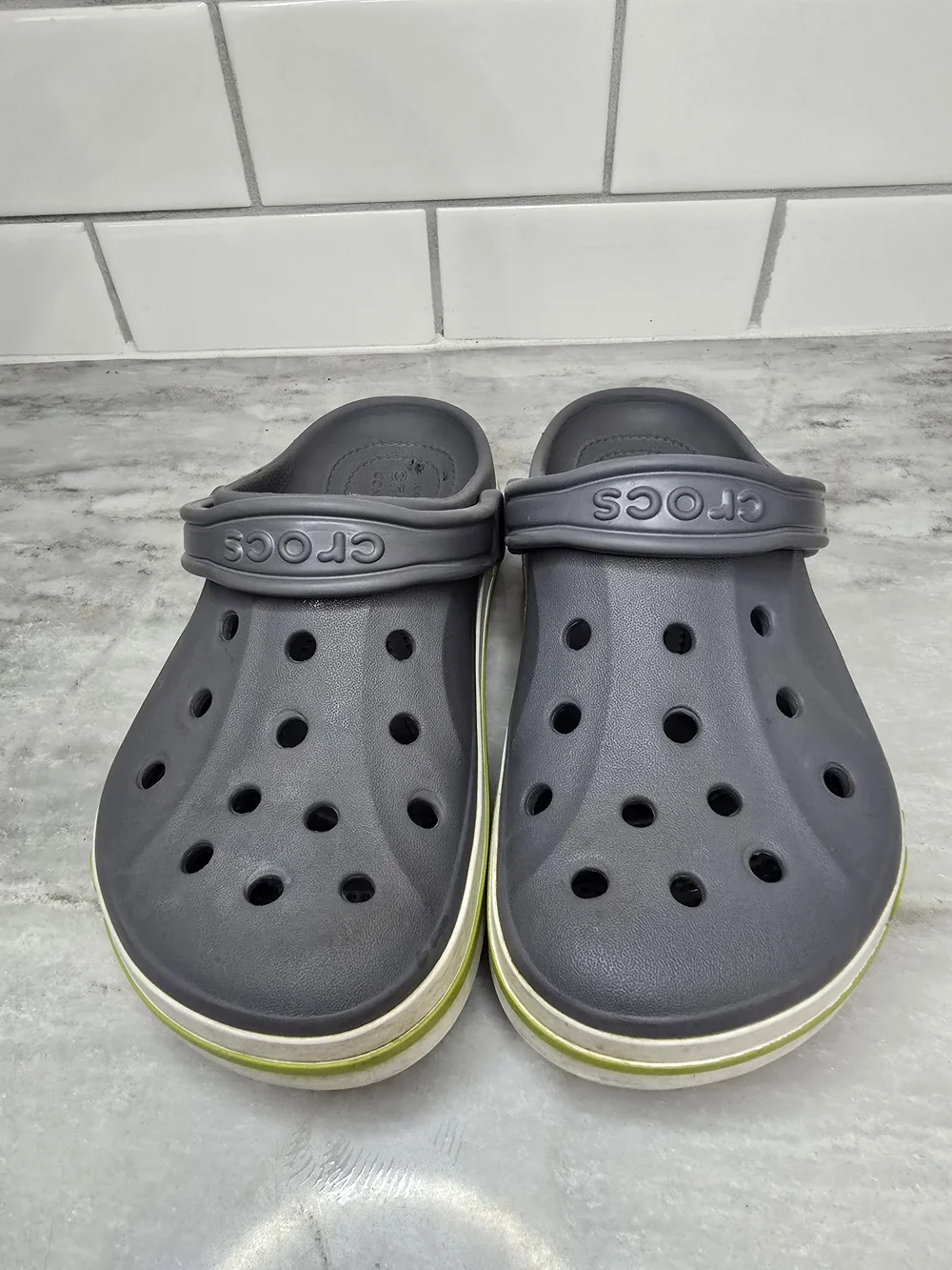 Crocs Crocband Clogs Gray Lime Green Men's 5 Women's 7